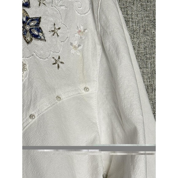Vintage 80s Retro Floral Pearl Embroidery Button Up Shirt Western Cottage SM/MED - Picture 6 of 8